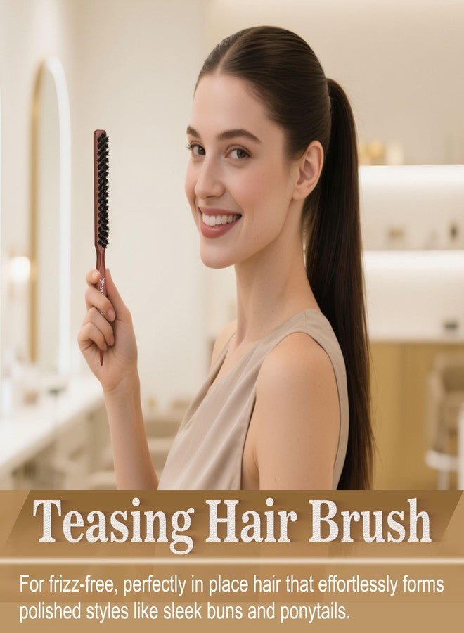 SUNBIRD Teasing Hair Brush 100% Natural Boar Bristle for Women Fine Thin Hair - Backcombing Volumizing Styling with Tail Comb Edge Control & Smoothing - Professional Salon Tools - Image 2